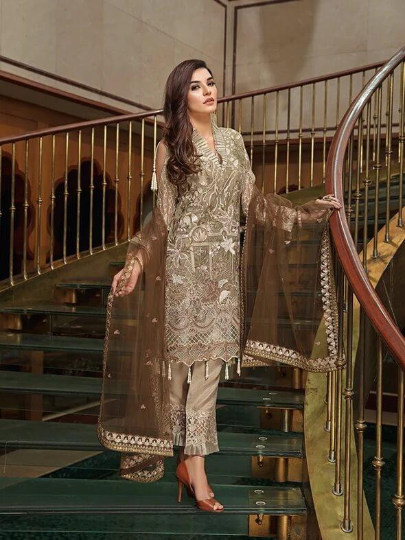 Ramsha Luxury Chiffon Vol-18 Embroidered 3Pc Suit F-1801 - FaisalFabrics.pk