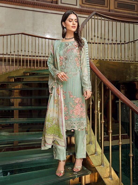 Ramsha Luxury Chiffon Vol-18 Embroidered 3Pc Suit F-1802 - FaisalFabrics.pk