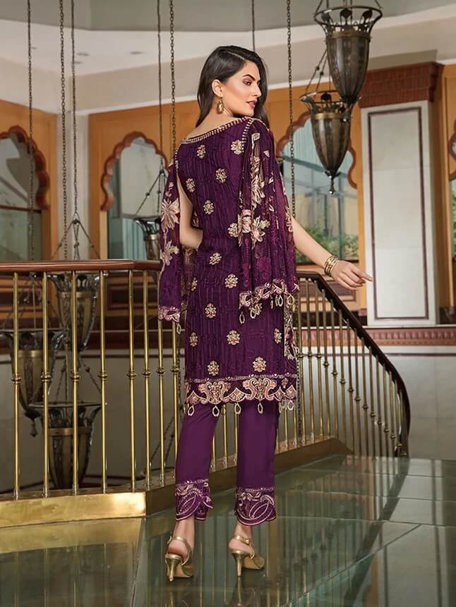 Ramsha Luxury Chiffon Vol-18 Embroidered 3Pc Suit F-1803 - FaisalFabrics.pk