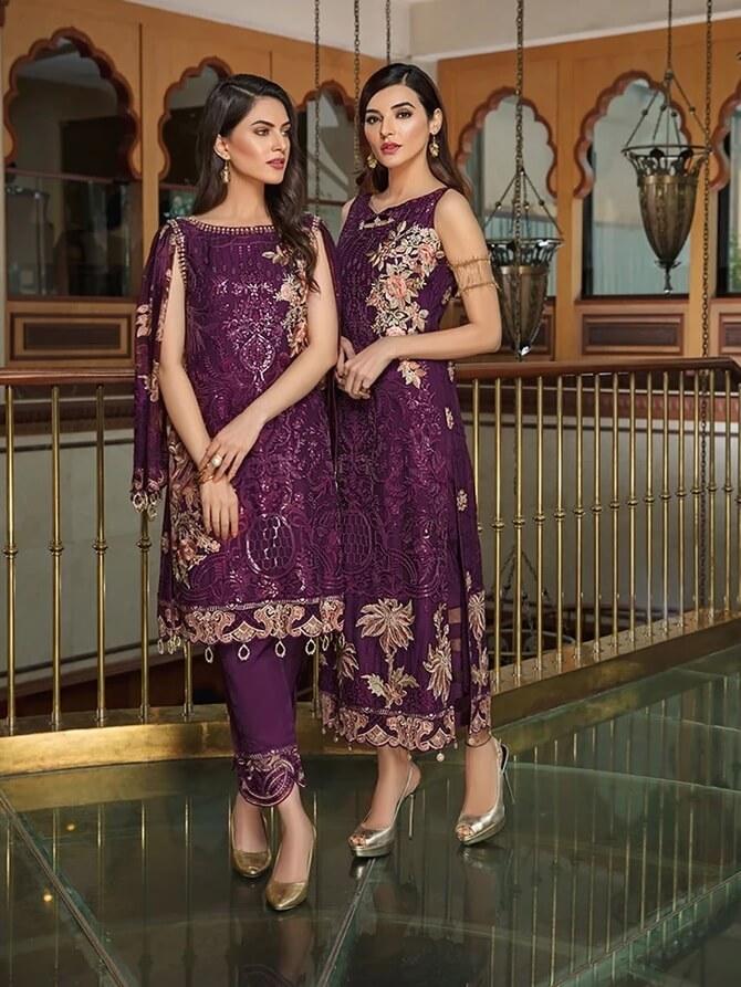 Ramsha Luxury Chiffon Vol-18 Embroidered 3Pc Suit F-1803 - FaisalFabrics.pk