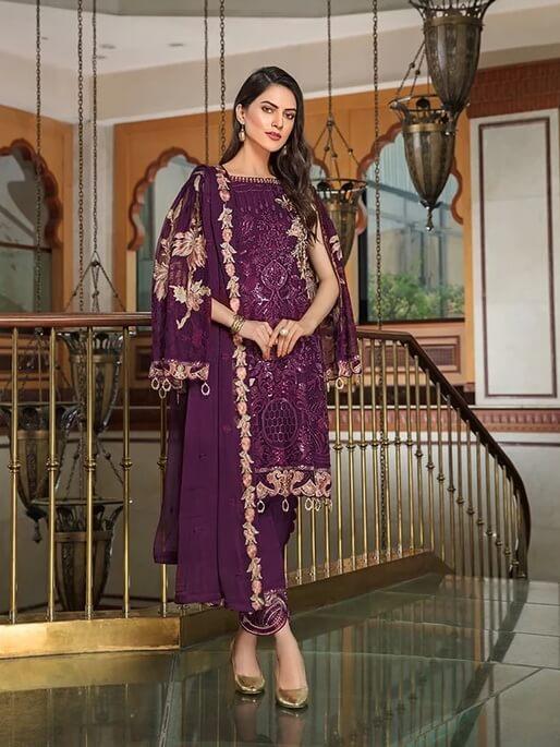 Ramsha Luxury Chiffon Vol-18 Embroidered 3Pc Suit F-1803 - FaisalFabrics.pk