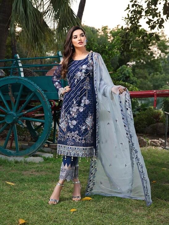 Ramsha Luxury Chiffon Vol-18 Embroidered 3Pc Suit F-1804 - FaisalFabrics.pk