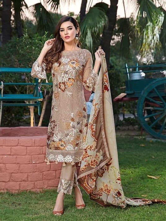 Ramsha Luxury Chiffon Vol-18 Embroidered 3Pc Suit F-1805 - FaisalFabrics.pk