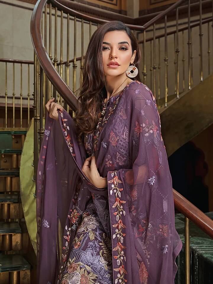 Ramsha Luxury Chiffon Vol-18 Embroidered 3Pc Suit F-1806 - FaisalFabrics.pk