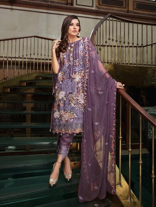 Ramsha Luxury Chiffon Vol-18 Embroidered 3Pc Suit F-1806 - FaisalFabrics.pk