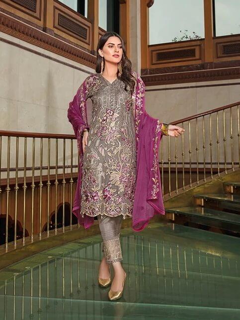 Ramsha Luxury Chiffon Vol-18 Embroidered 3Pc Suit F-1808 - FaisalFabrics.pk