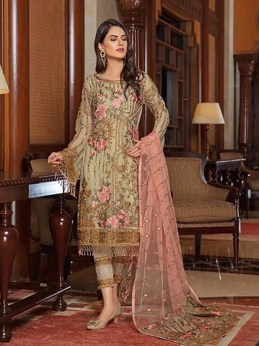 Ramsha Luxury Chiffon Vol-18 Embroidered 3Pc Suit F-1811 - FaisalFabrics.pk