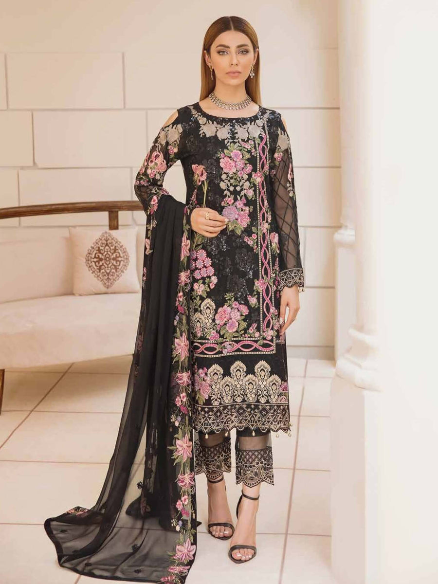 Ramsha Chevron Vol-04 Luxury Chiffon Unstitched 3pc Suit A-405 - FaisalFabrics.pk