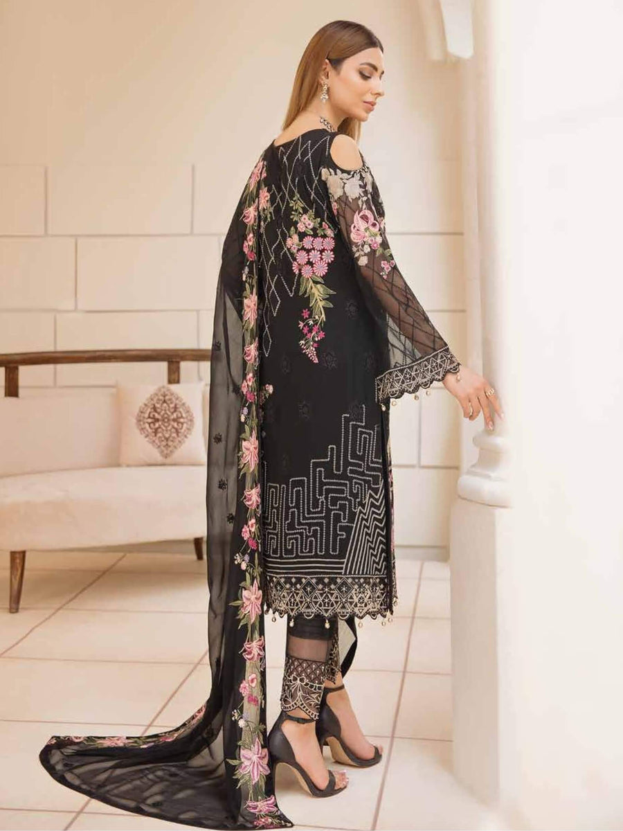 Ramsha Chevron Vol-04 Luxury Chiffon Unstitched 3pc Suit A-405 - FaisalFabrics.pk