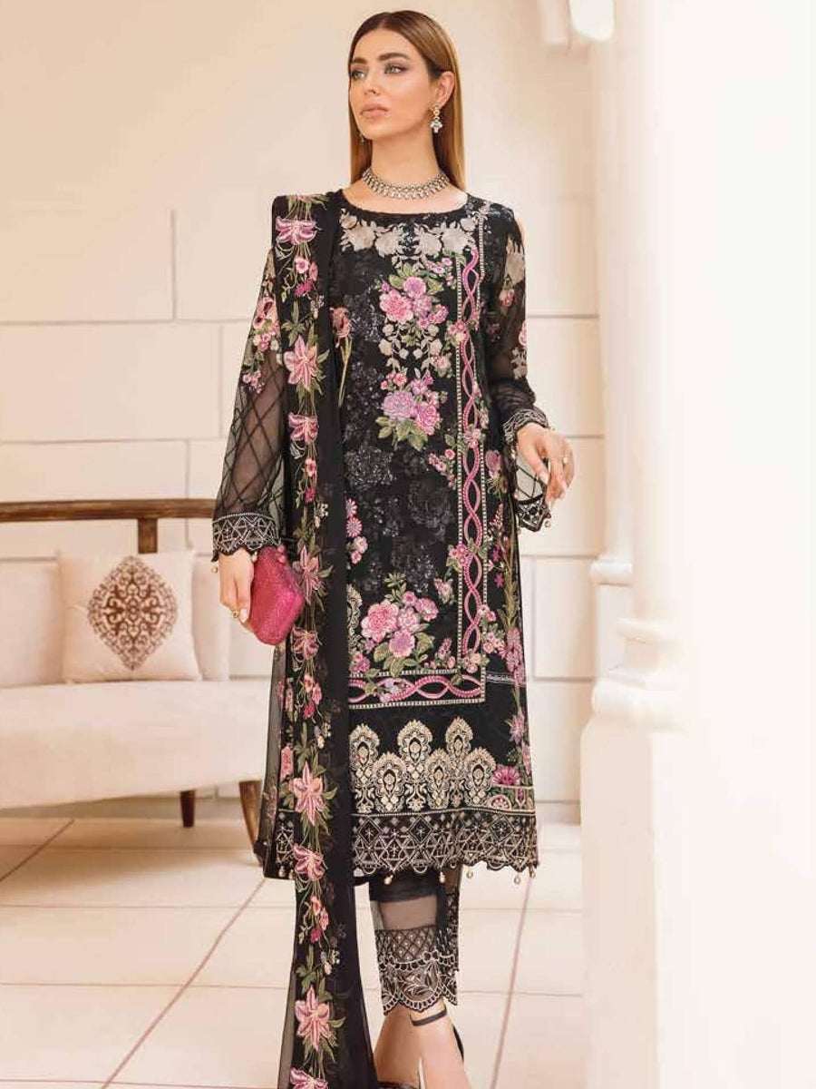 Ramsha Chevron Vol-04 Luxury Chiffon Unstitched 3pc Suit A-405 - FaisalFabrics.pk