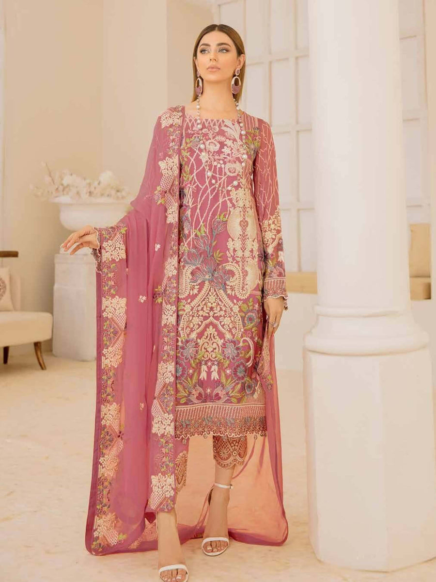 Ramsha Chevron Vol-04 Luxury Chiffon Unstitched 3pc Suit A-407 - FaisalFabrics.pk