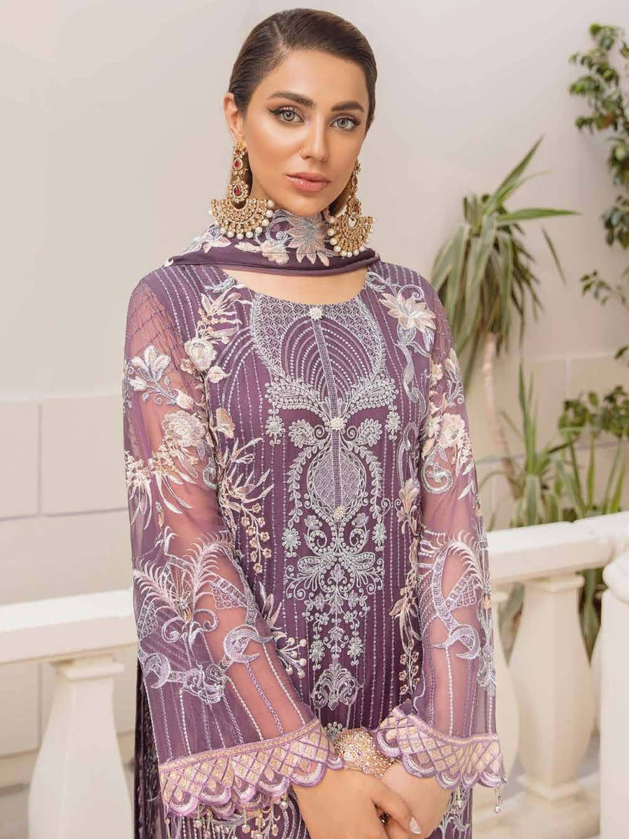 Ramsha Chevron Vol-04 Luxury Chiffon Unstitched 3pc Suit A-408 - FaisalFabrics.pk