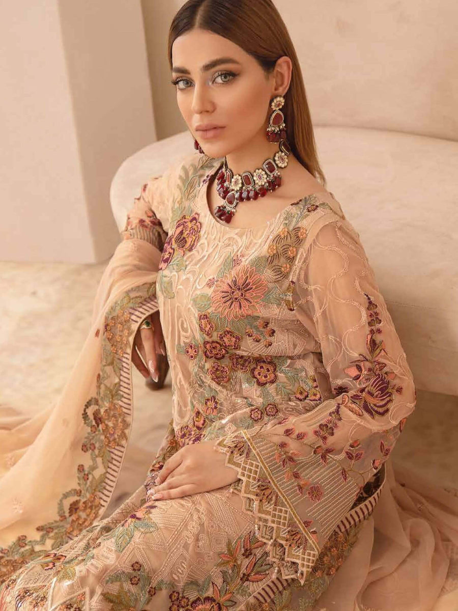 Ramsha Chevron Vol-04 Luxury Chiffon Unstitched 3pc Suit A-410 - FaisalFabrics.pk