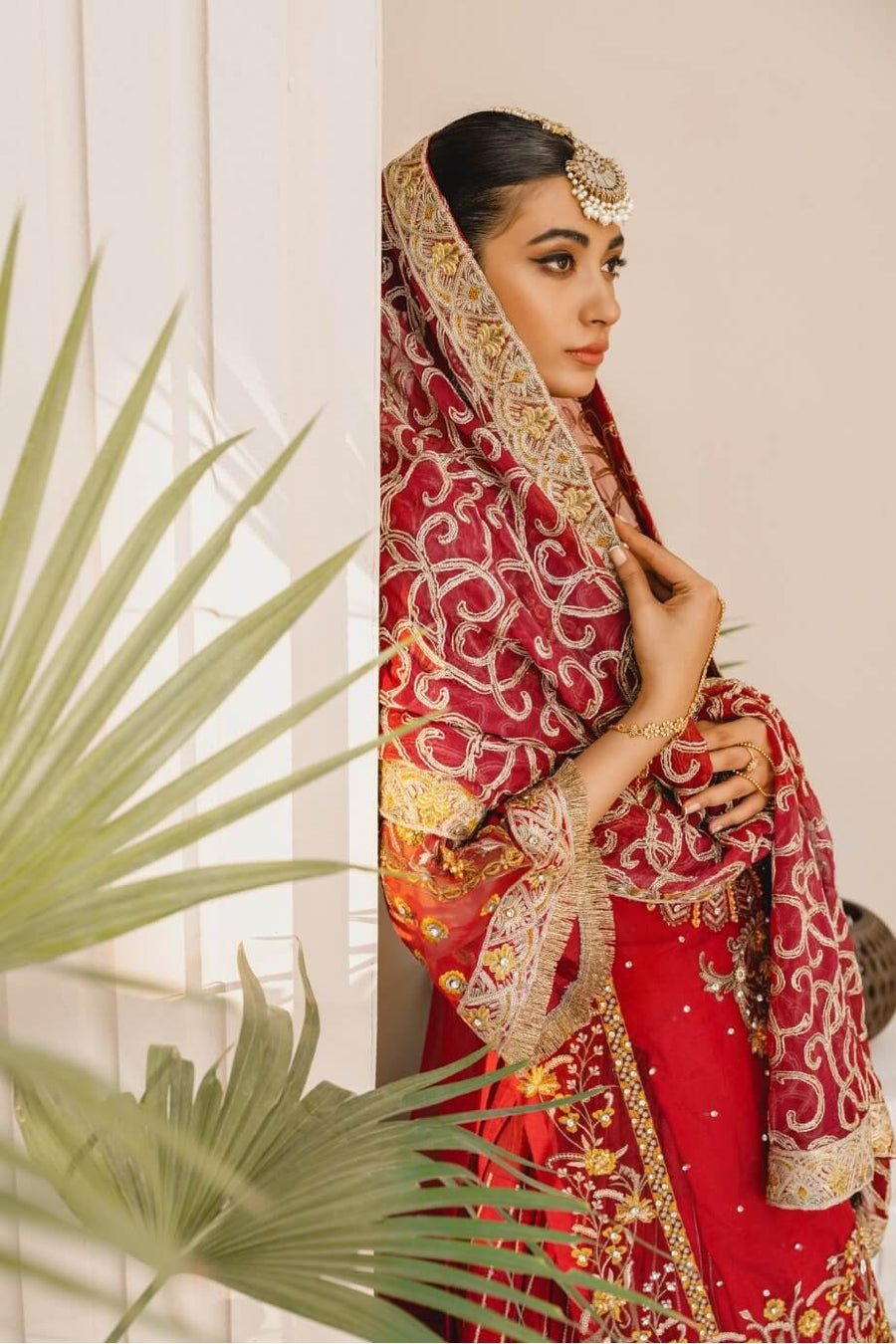 MASHQ Premium Embroidery Wedding Collection 3pc Suit Red & Red MX-10 - FaisalFabrics.pk