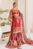 MASHQ Premium Embroidery Wedding Collection 3pc Suit Red & Red MX-10