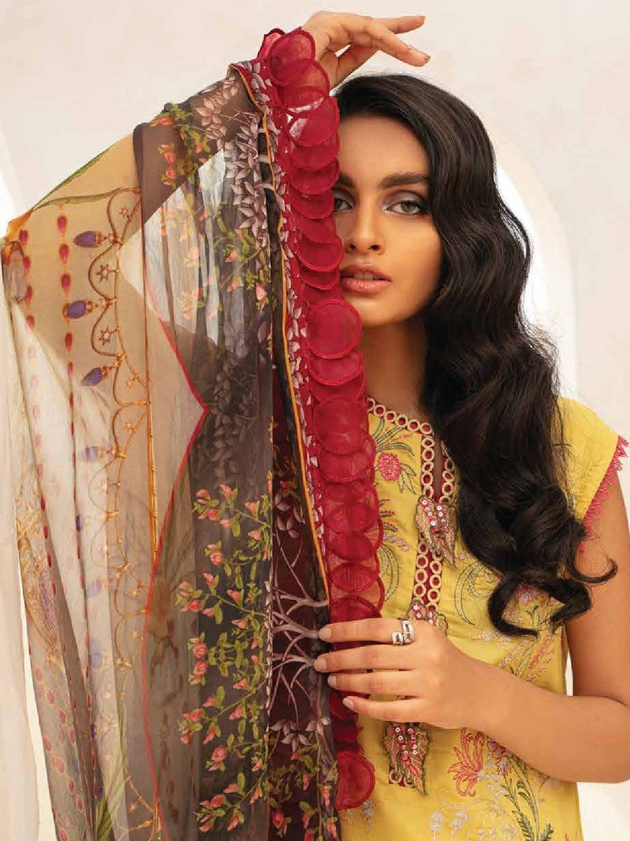 Roheenaz Embroidered Lawn Unstitched 3Pc Suit RNZ-05B Golden Spice