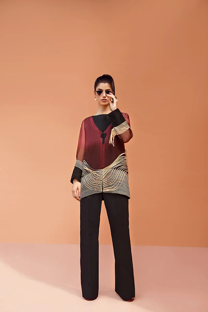Maria Osama Khan Ethereal Basic Pret 2Pc Suit - ROSE WOOD