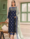 Emaan Adeel Makhmal Unstitched Luxury Velvet 3Pc Suit MK-305 Royal Blue