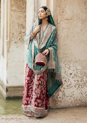 Paar by Hussain Rehar Festive Unstitched 3Pc Organza Suit - Ruby