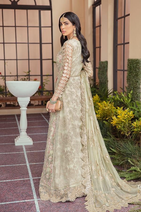 Serene Soiree Premium Formal Wedding Unstitched 3Pc Suit S-1031 OLIVE MOSS - FaisalFabrics.pk