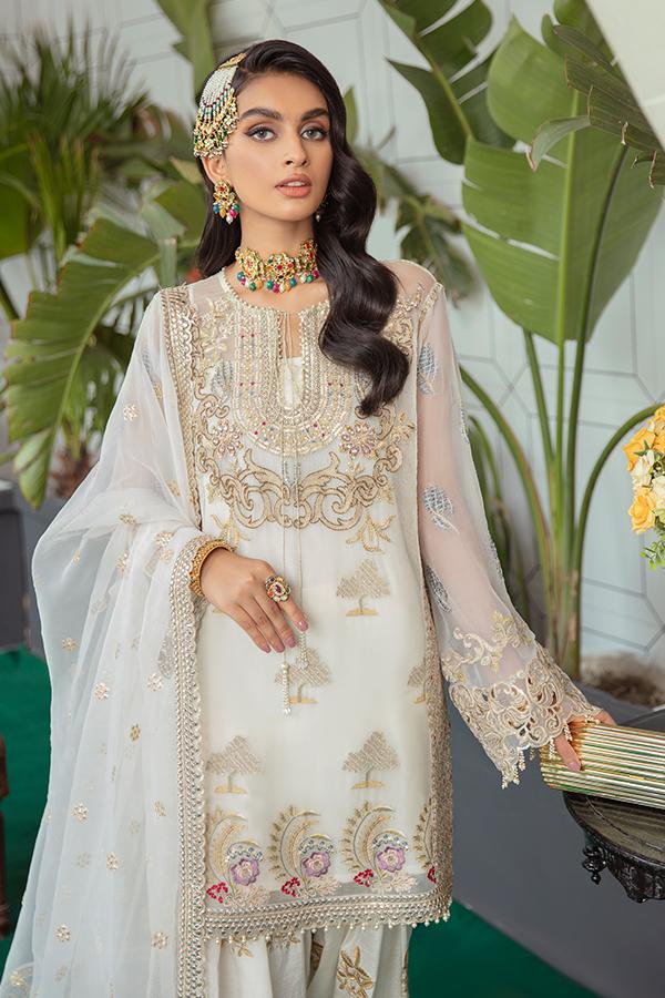 Serene Soiree Premium Formal Wedding Unstitched 3Pc Suit S-1032 PEARLY EVE - FaisalFabrics.pk