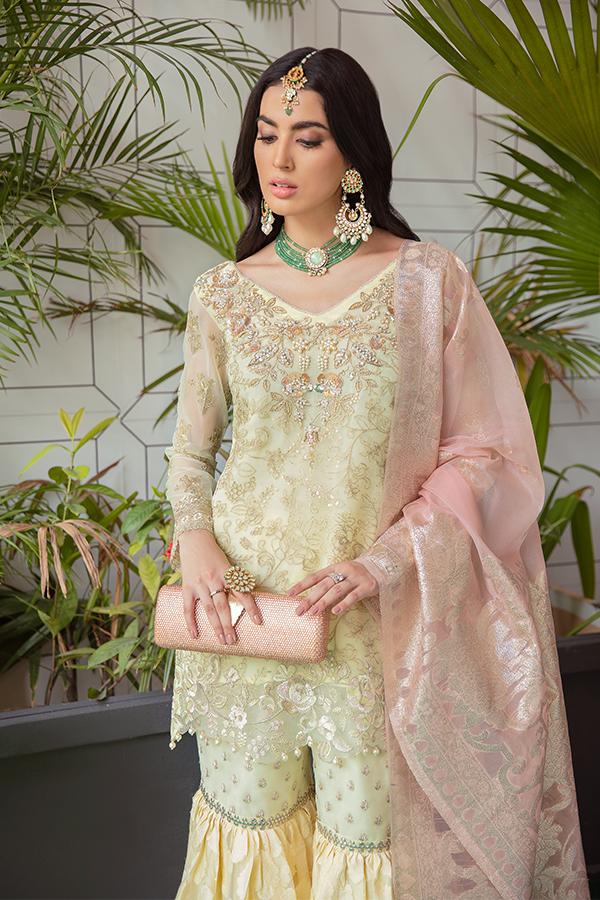 Serene Soiree Premium Formal Wedding Unstitched 3Pc Suit S-1035 LAGUNA - FaisalFabrics.pk