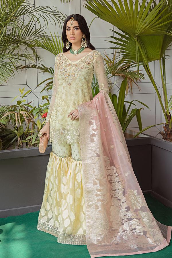 Serene Soiree Premium Formal Wedding Unstitched 3Pc Suit S-1035 LAGUNA - FaisalFabrics.pk