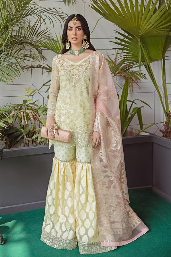 Serene Soiree Premium Formal Wedding Unstitched 3Pc Suit S-1035 LAGUNA - FaisalFabrics.pk