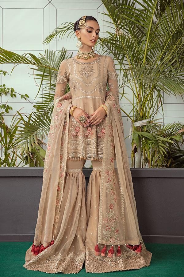 Serene Soiree Premium Formal Wedding Unstitched 3Pc Suit S-1036 SANDCASTLE - FaisalFabrics.pk