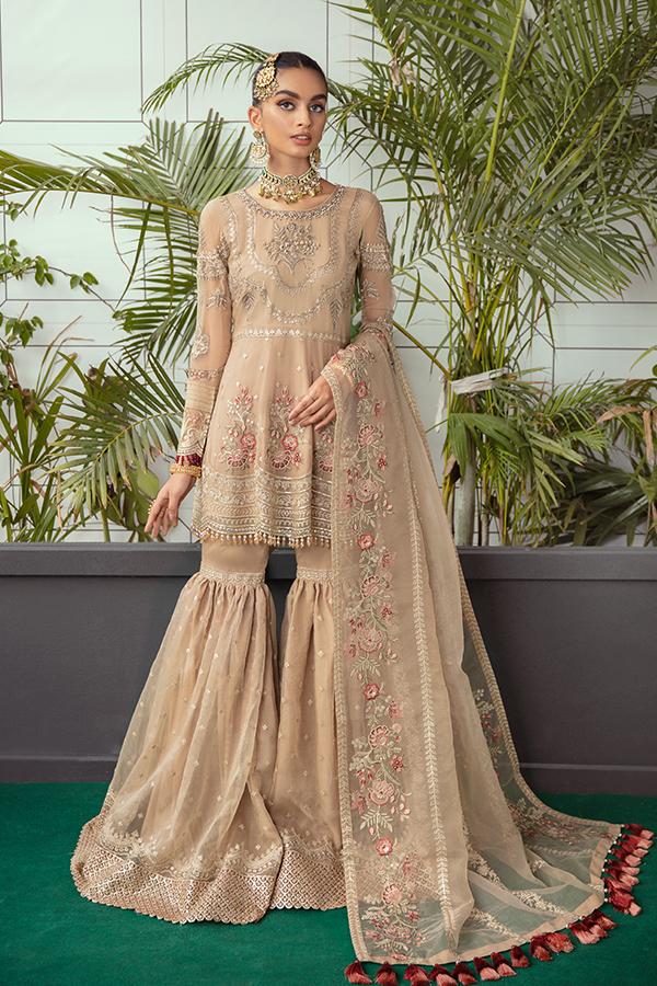 Serene Soiree Premium Formal Wedding Unstitched 3Pc Suit S-1036 SANDCASTLE - FaisalFabrics.pk