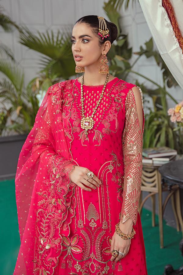Serene Soiree Premium Formal Wedding Unstitched 3Pc Suit S-1037 FRENCH ROSE - FaisalFabrics.pk