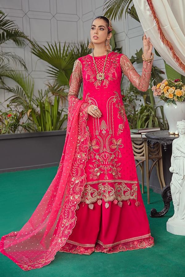 Serene Soiree Premium Formal Wedding Unstitched 3Pc Suit S-1037 FRENCH ROSE - FaisalFabrics.pk