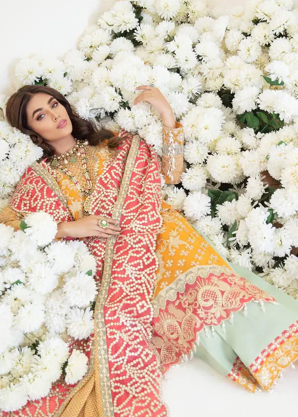 Serene Premium Embroidered Fleur 3Pc Chiffon Suit S-1063 MARIGOLD