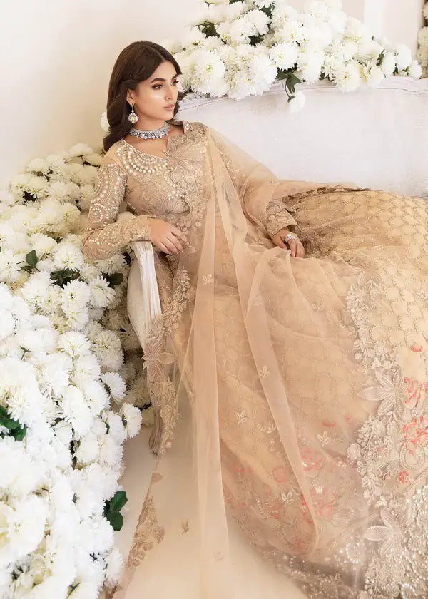Serene Premium Embroidered Fleur 3Pc Net Suit S-1064 GOLD ORCHID