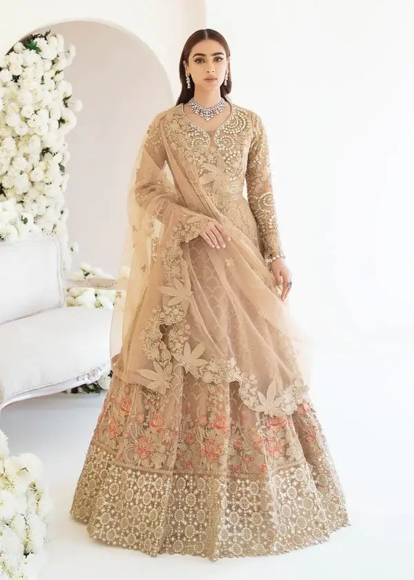 Serene Premium Embroidered Fleur 3Pc Net Suit S-1064 GOLD ORCHID