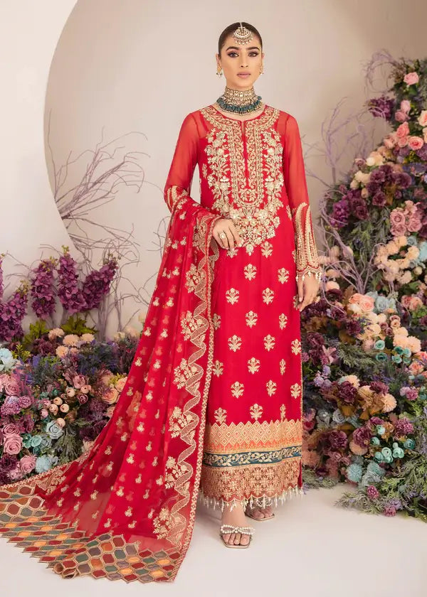 Serene Premium Embroidered Fleur 3Pc Chiffon Suit S-1069 CAMELLIA
