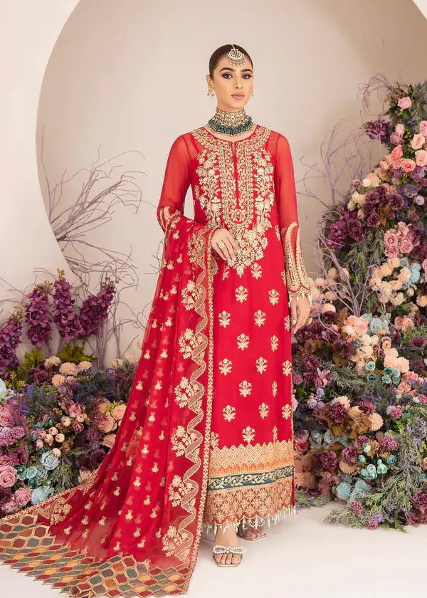 Serene Premium Embroidered Fleur 3Pc Chiffon Suit S-1069 CAMELLIA
