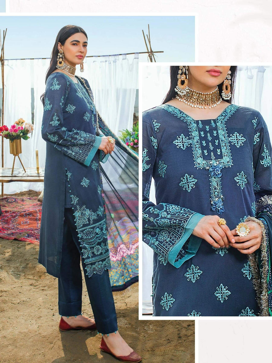 Serene Uns-E-Baharaan Lawn 2021 Unstitched 3 Piece Suit S.L-16 Neelam - FaisalFabrics.pk