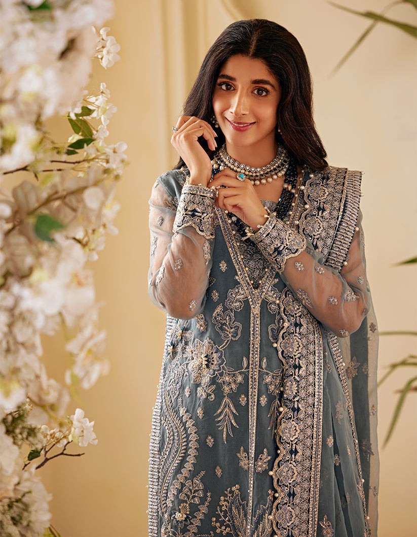 SIFA Sajli Festive Formal Unstitched Embroidered 3Pc Suit S03 - ICE SAGE