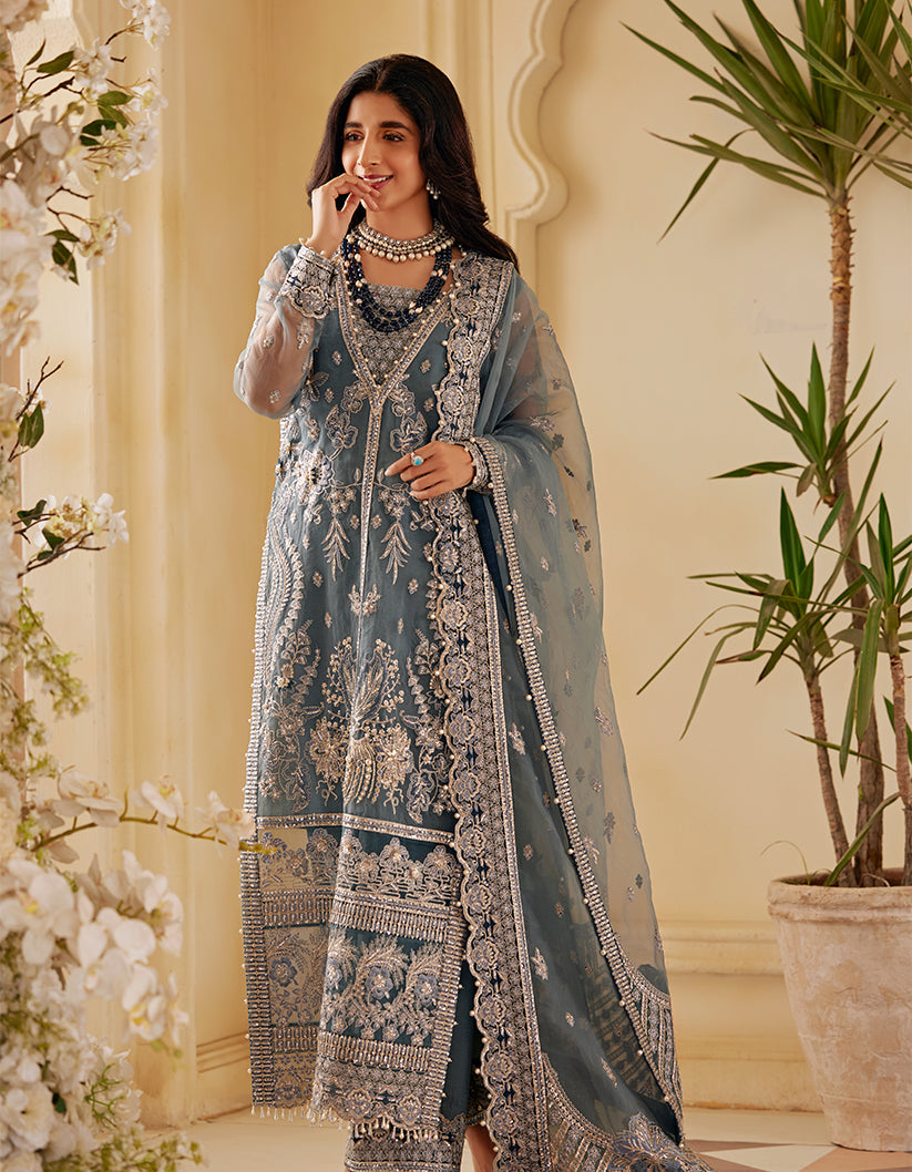 SIFA Sajli Festive Formal Unstitched Embroidered 3Pc Suit S03 - ICE SAGE