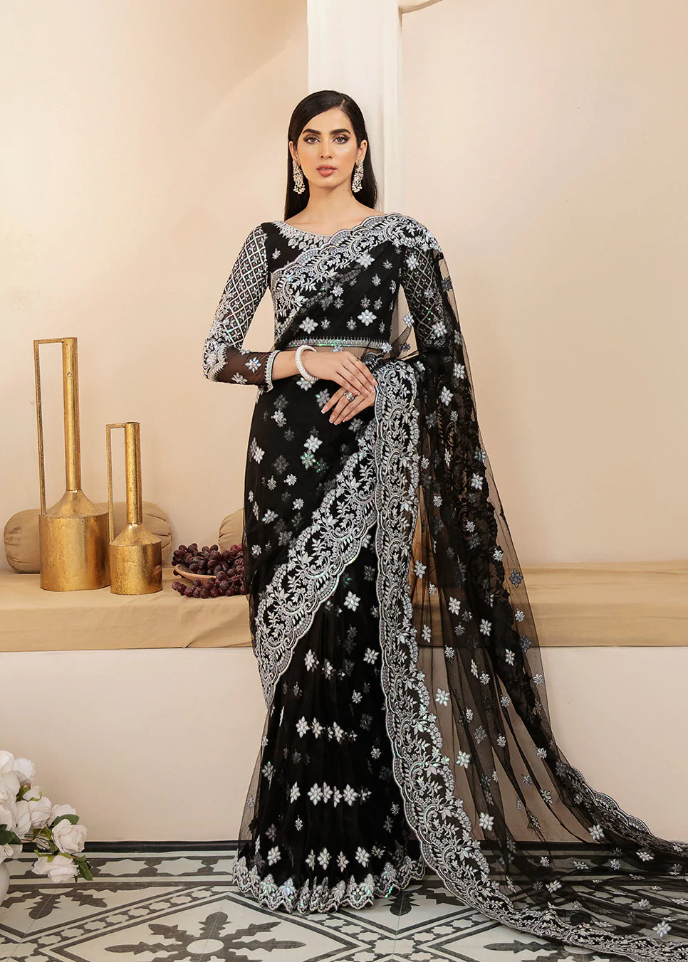 Akbar Aslam Elinor Unstitched Wedding Saree AAWC 1441 SILENE