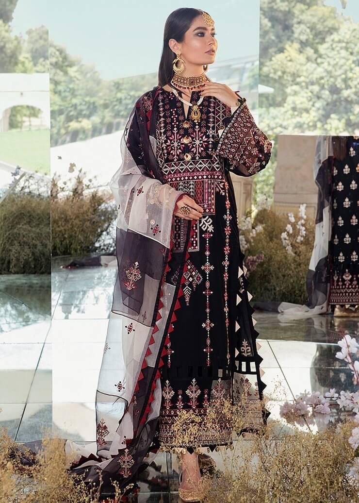 Afrozeh Luxury Lawn Unstitched 3 Piece Embroidered Suit D-01 Smokey Oynx - FaisalFabrics.pk