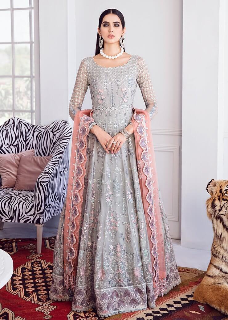 Afrozeh La Fuchsia Luxury Chiffon Unstitched 3 Piece Suit D-08 Snow Glass - FaisalFabrics.pk