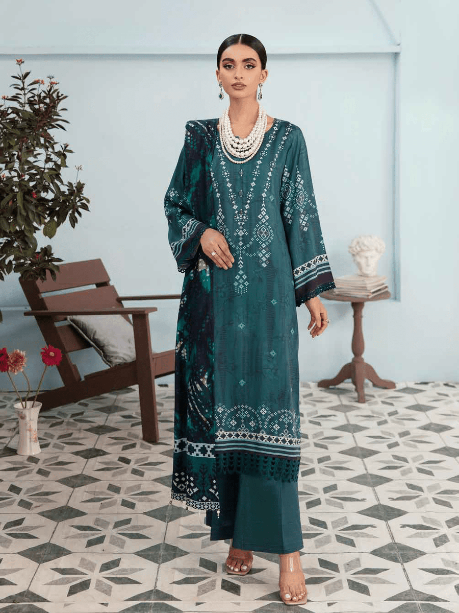 NUREH Signature Unstitched Printed Linen 3Pc Suit SP-24