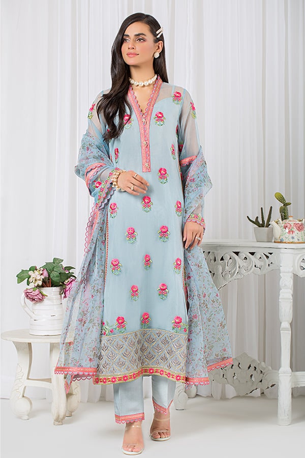 Imrozia Serene Premium Embroidered Pret 3Pc Suit SP-35 Aqua