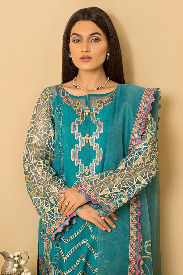 Serene Premium Embroidered Pret 3Pc Suit SP-39 Turquoise