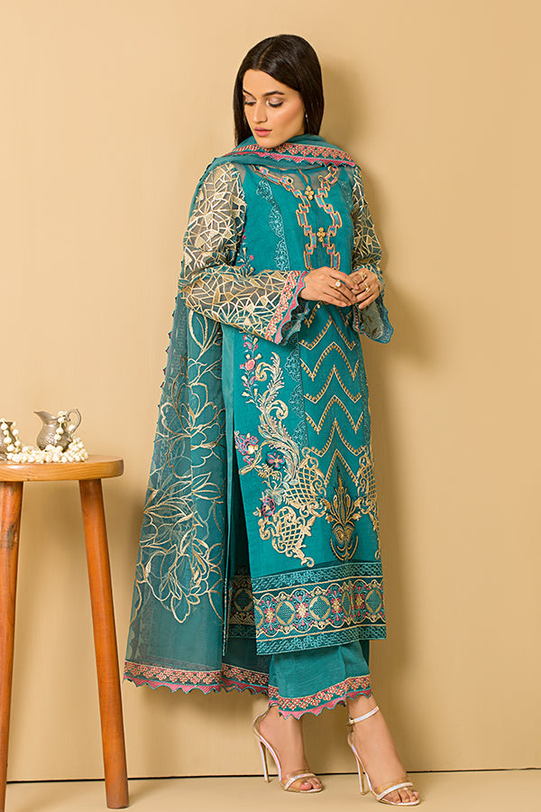 Serene Premium Embroidered Pret 3Pc Suit SP-39 Turquoise