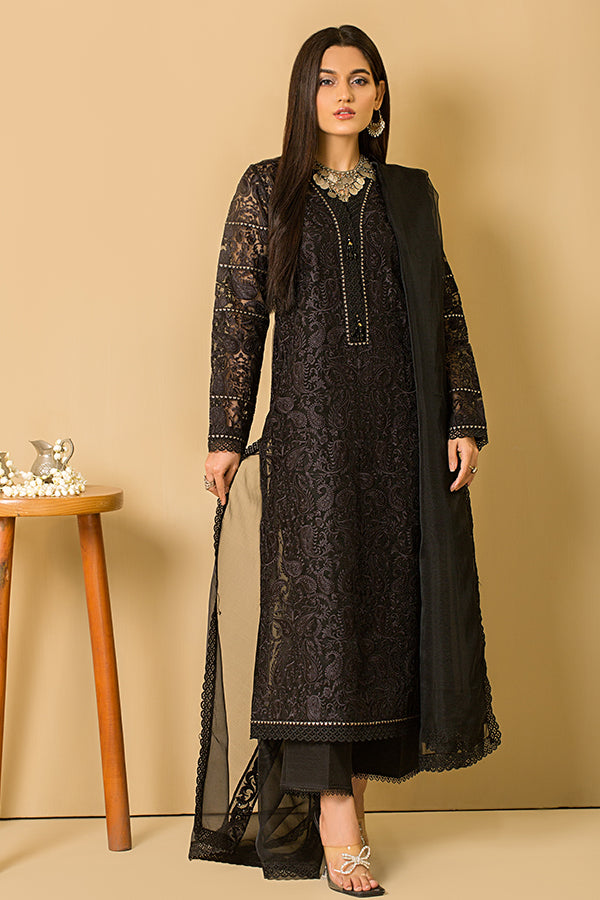 Serene Premium Embroidered Pret 3Pc Suit SP-43 Black Paisley