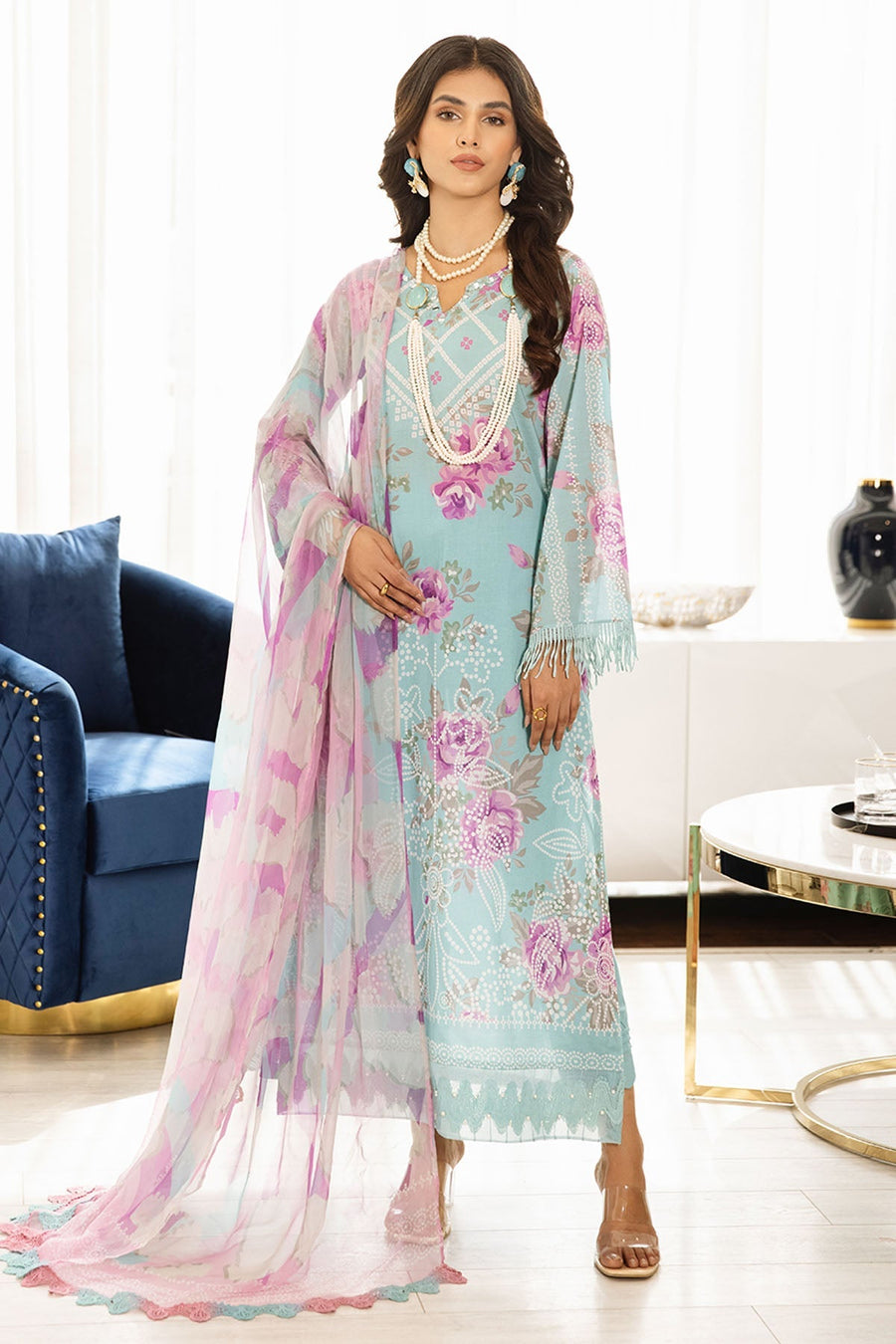 NUREH Signature Printed Lawn Unstitched 3 Piece Suit SP-43