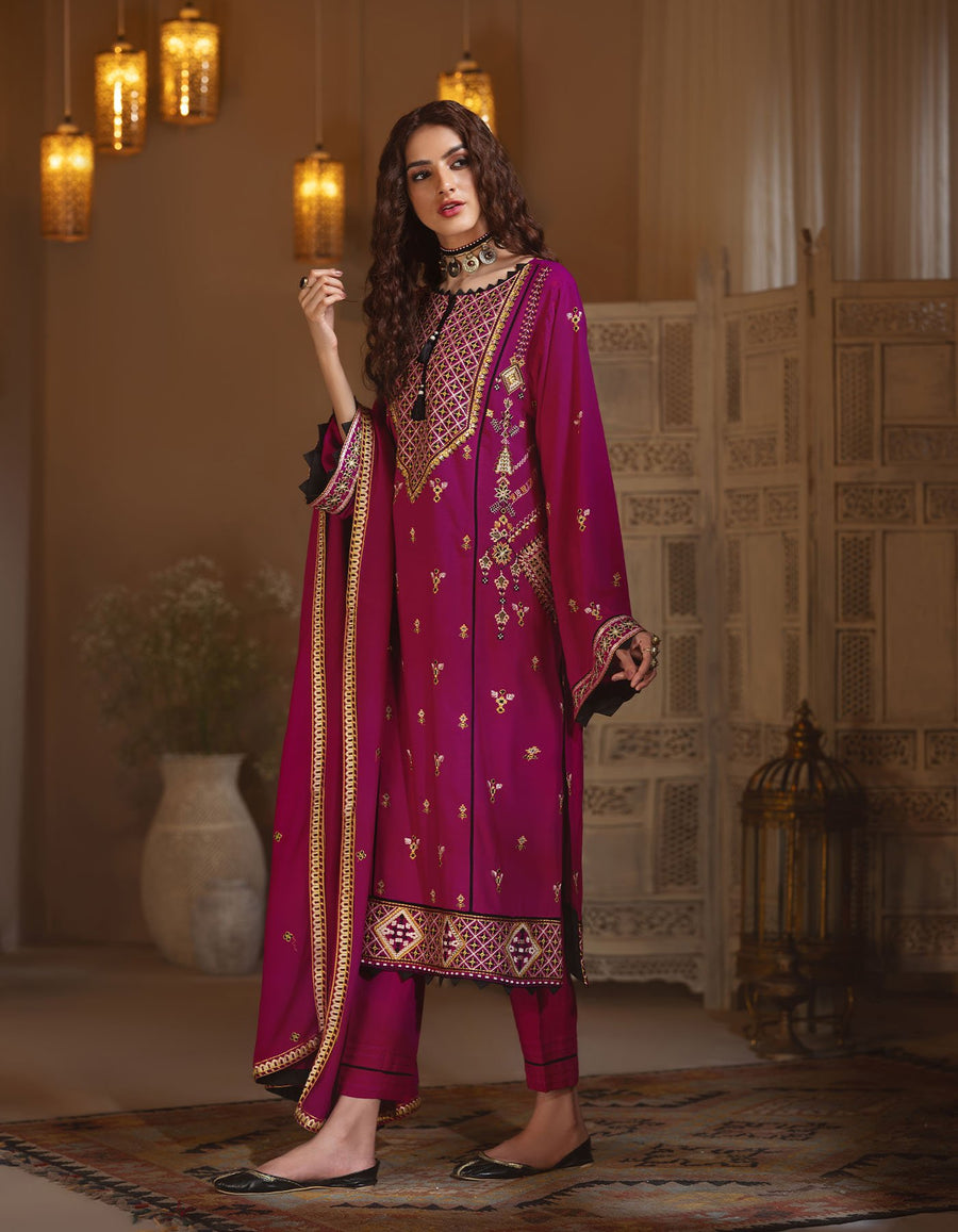 Rayon by Sifa Embroidered Winter 3Pc Unstitched Suit SR21-01 Iris - FaisalFabrics.pk